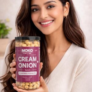 MOKO Purely Popped. Truly Healthy Cream and Onion Makhana Flavored Foxnuts – Roasted Healthy Snack Gluten-Free High Protein Lotus Seeds Light & Crunchy Evening Snack 70g