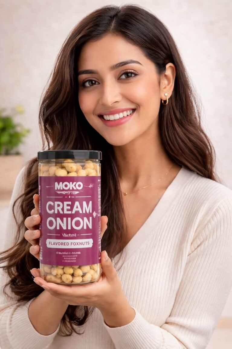 MOKO Purely Popped. Truly Healthy Cream and Onion Makhana Flavored Foxnuts – Roasted Healthy Snack Gluten-Free High Protein Lotus Seeds Light & Crunchy Evening Snack 70g